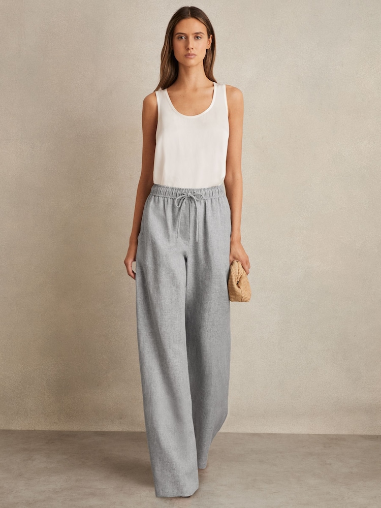 Reiss Blue Willow Petite Linen-Blend Wide-Leg Trousers - Image 1 of 7