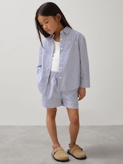 Reiss Blue/White Lella McLaren F1 Team Cotton Stripe Shorts - Image 1 of 6