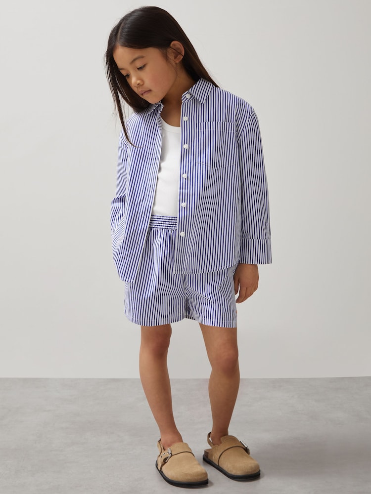 Reiss Blue/White Lella McLaren F1 Team Cotton Stripe Shorts - Image 1 of 6