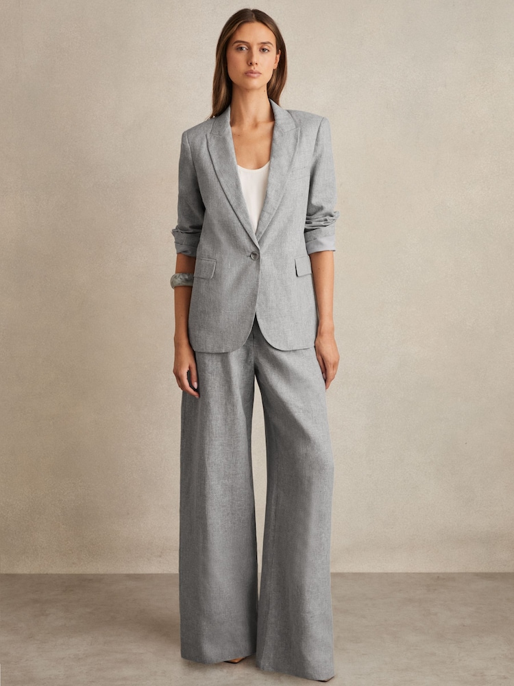 Reiss Blue Willow Petite Linen-Blend Single-Breasted Blazer - Image 1 of 8
