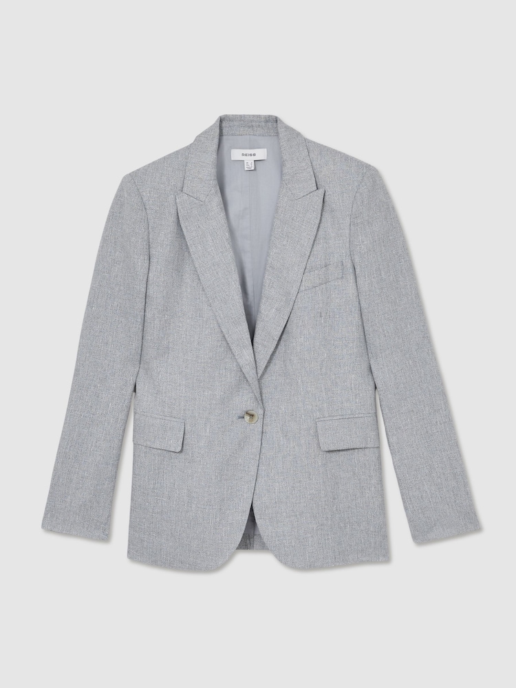 Reiss Blue Willow Petite Linen-Blend Single-Breasted Blazer - Image 2 of 8