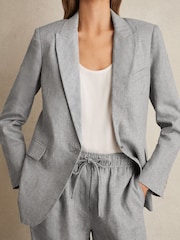 Reiss Blue Willow Petite Linen-Blend Single-Breasted Blazer - Image 3 of 8