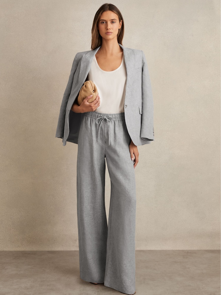 Reiss Blue Willow Linen-Blend Wide-Leg Trousers - Image 1 of 6