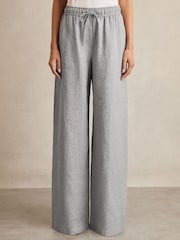 Reiss Blue Willow Linen-Blend Wide-Leg Trousers - Image 3 of 6