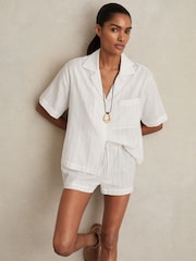 Reiss White Molly Cotton Pointelle Shirt and Shorts Set - Image 1 of 8