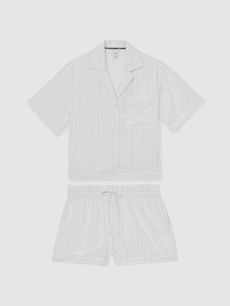 Reiss White Molly Cotton Pointelle Shirt and Shorts Set - Image 2 of 8