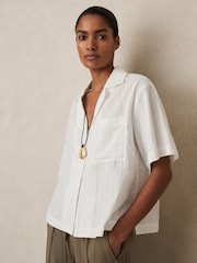 Reiss White Molly Cotton Pointelle Shirt and Shorts Set - Image 4 of 8
