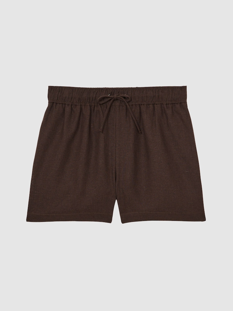 Reiss Chocolate Brown Willow Linen-Blend Drawstring Shorts - Image 2 of 5