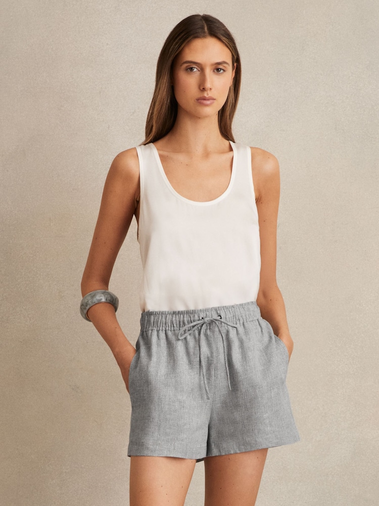 Reiss Blue Willow Linen-Blend Drawstring Shorts - Image 1 of 5