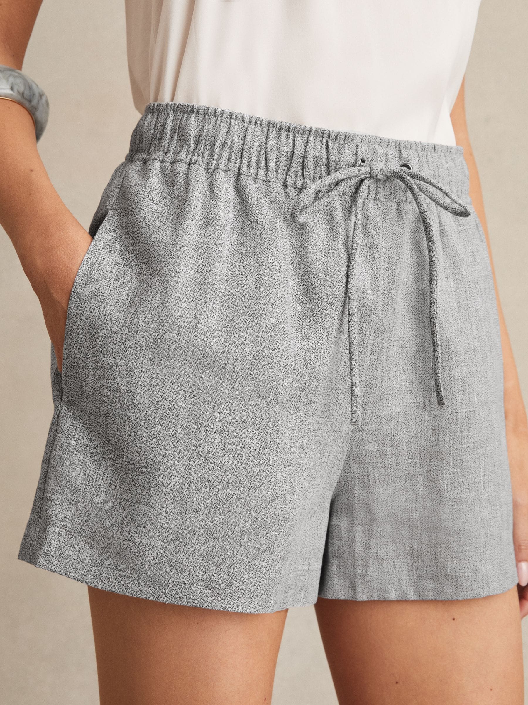 Buy Reiss Blue Willow Linen-Blend Drawstring Shorts from