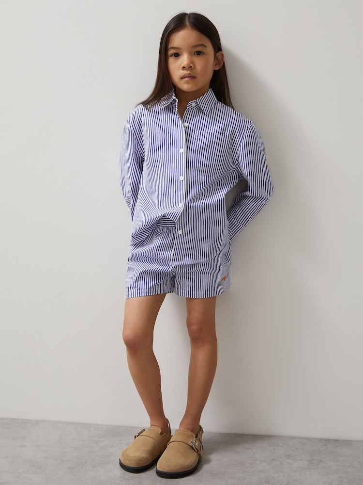 Reiss Blue/White Lella McLaren F1 Team Cotton Stripe Shorts - Image 1 of 6