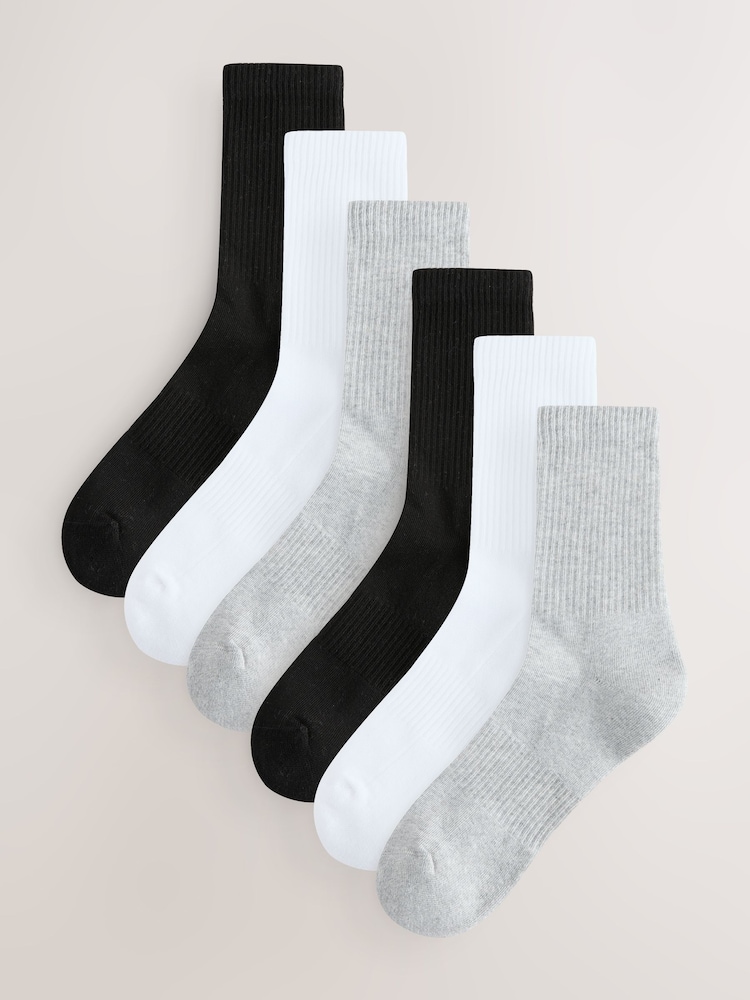 White/Black/Grey Essential Sports Socks 6 Pack - Image 1 of 9
