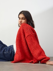 Red Soft Touch Chunky Knit Cardigan With Wool - Image 1 of 8