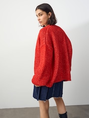 Red Soft Touch Chunky Knit Cardigan With Wool - Image 3 of 8