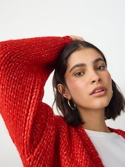 Red Soft Touch Chunky Knit Cardigan With Wool - Image 4 of 8