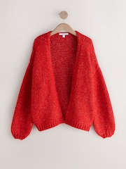 Red Soft Touch Chunky Knit Cardigan With Wool - Image 6 of 8