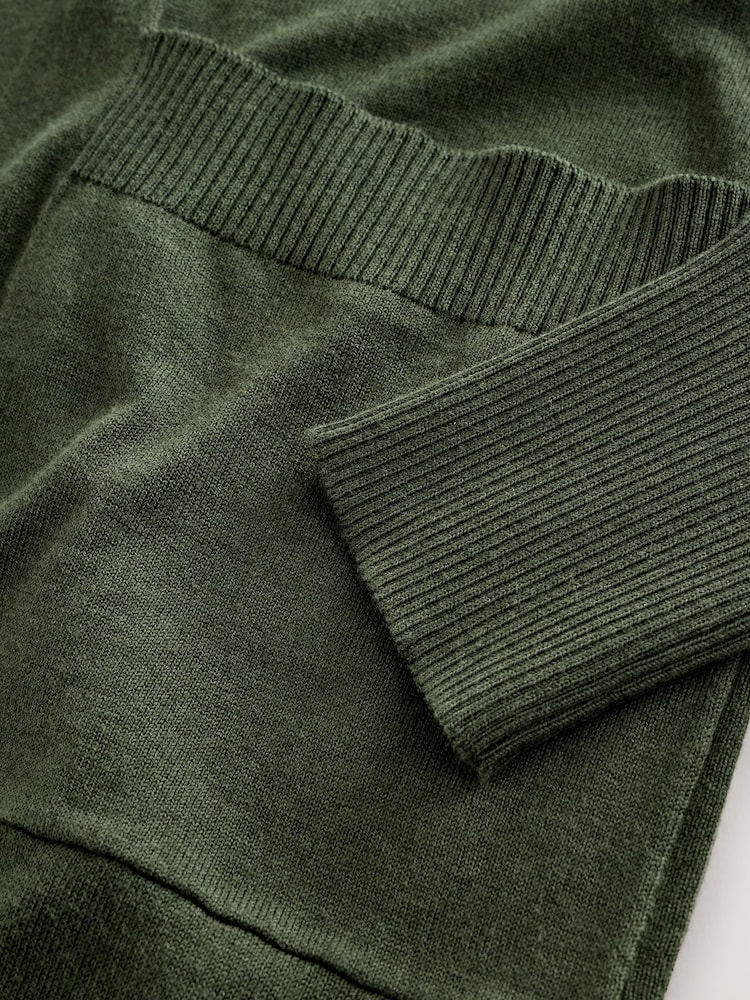 Green Khaki Soft Touch Cotton Rich Longline Cardigan - Image 1 of 7 Green Khaki Soft Touch Cotton Rich Longline Cardigan - Image 1 of 7