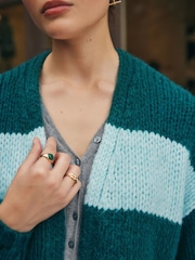 Blue/Teal Stripe Soft Touch Chunky Knit Cardigan With Wool - Image 4 of 7