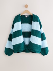 Blue/Teal Stripe Soft Touch Chunky Knit Cardigan With Wool - Image 5 of 7