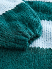 Blue/Teal Stripe Soft Touch Chunky Knit Cardigan With Wool - Image 7 of 7