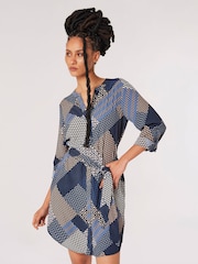Apricot Blue Geo Patchwork Tie Shirt Dress - Image 2 of 4