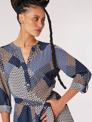 Apricot Blue Geo Patchwork Tie Shirt Dress - Image 3 of 4