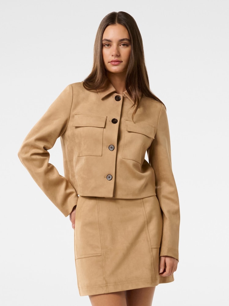 Forever New Brown Tyla Vegan Suede Jacket - Image 1 of 5