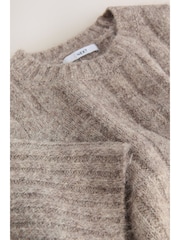 Neutral Mole Ribbed Crew Neck Knitted T-Shirt With Alpaca Wool - Image 2 of 8