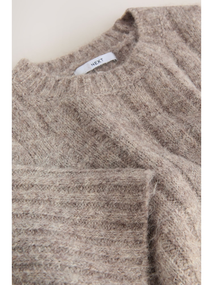 Neutral Mole Ribbed Crew Neck Knitted T-Shirt With Alpaca Wool - Image 2 of 8