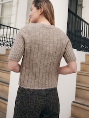 Neutral Mole Ribbed Crew Neck Knitted T-Shirt With Alpaca Wool - Image 6 of 8