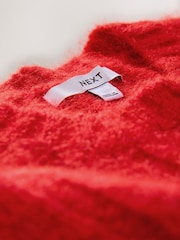 Bright Red Ribbed Crew Neck Knitted T-Shirt With Alpaca Wool - Image 9 of 16