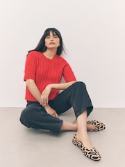 Bright Red Ribbed Crew Neck Knitted T-Shirt With Alpaca Wool - Image 16 of 16