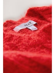 Bright Red Ribbed Crew Neck Knitted T-Shirt With Alpaca Wool - Image 8 of 16