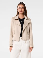 Forever New Natural Indie Vegan Suede Biker Jacket - Image 1 of 5