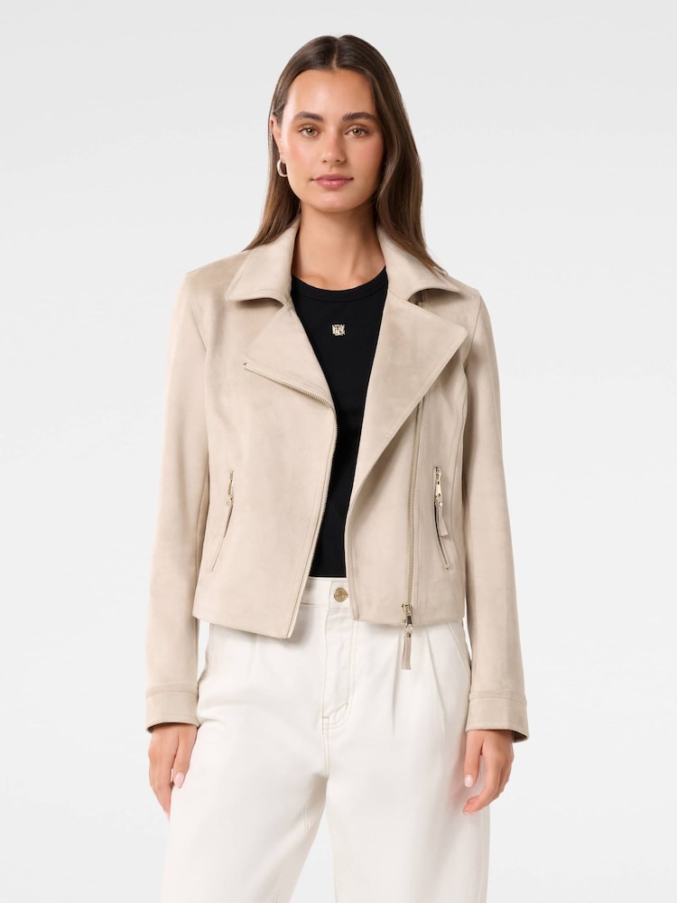 Forever New Natural Indie Vegan Suede Biker Jacket - Image 1 of 5