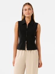 Forever New Black Vienna Zip Detail Collar Top - Image 1 of 5
