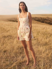 Forever New Cream Brielle Printed Lace-Up Mini Dress - Image 1 of 6