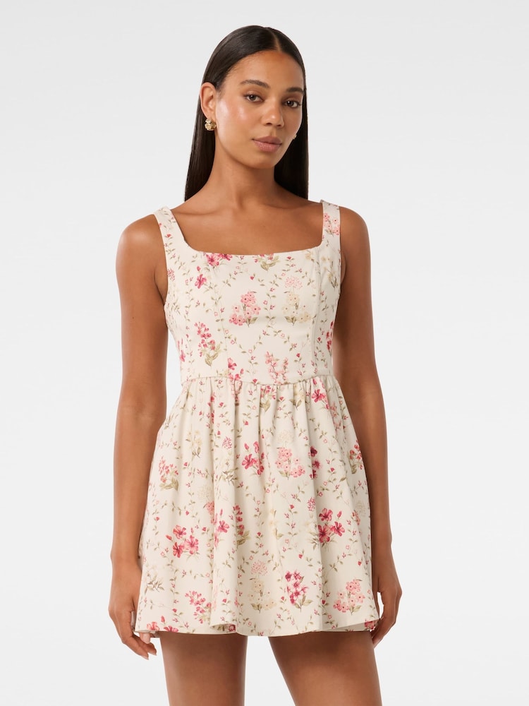Forever New Cream Brielle Printed Lace-Up Mini Dress - Image 2 of 6