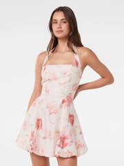 Forever New Harriet Halter Neck Bubble Mini Dress with a Touch of Linen - Image 1 of 5