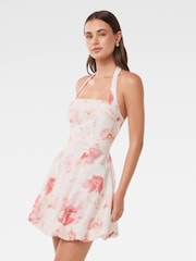 Forever New Harriet Halter Neck Bubble Mini Dress with a Touch of Linen - Image 4 of 5