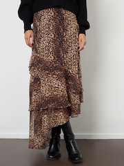 Threadbare Brown Leopard Print Chiffon Ruffled Maxi Skirt - Image 1 of 4