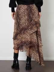Threadbare Brown Leopard Print Chiffon Ruffled Maxi Skirt - Image 2 of 4