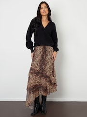 Threadbare Brown Leopard Print Chiffon Ruffled Maxi Skirt - Image 4 of 4
