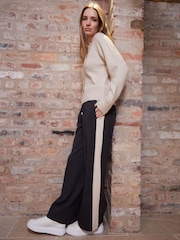 Threadbare Black Side Stripe Pull On Wide Leg Trousers - Image 1 of 5