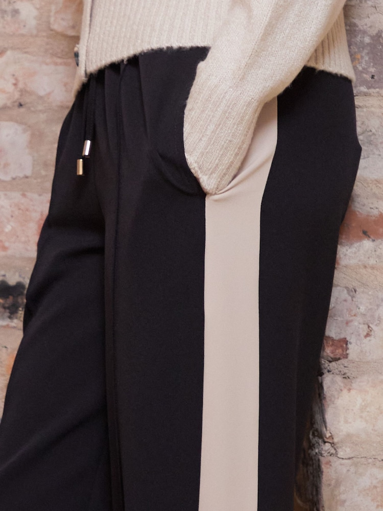 Threadbare Black Side Stripe Pull On Wide Leg Trousers - Image 3 of 5