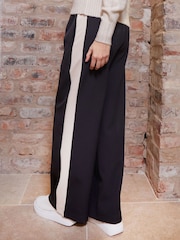 Threadbare Black Side Stripe Pull On Wide Leg Trousers - Image 4 of 5