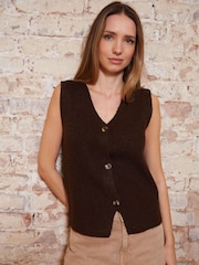 Threadbare Chocolate Brown Knitted Waistcoat - Image 1 of 5