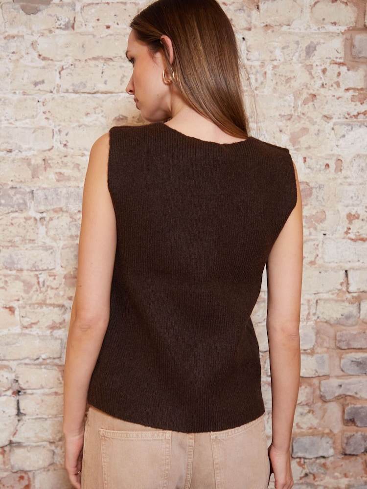 Threadbare Chocolate Brown Knitted Waistcoat - Image 2 of 5