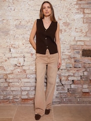 Threadbare Chocolate Brown Knitted Waistcoat - Image 4 of 5