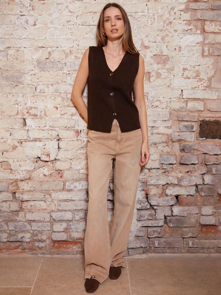 Threadbare Chocolate Brown Knitted Waistcoat - Image 4 of 5
